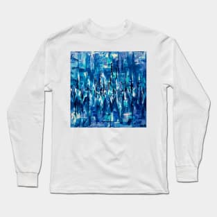 Pause - blue square abstract painting Long Sleeve T-Shirt